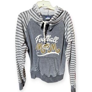 Gray and White Striped Football Mom Hoodie Size Large